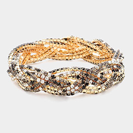 Rhinestone Paved Twisted Stretch Evening Bracelet