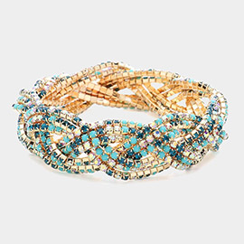 Rhinestone Paved Twisted Stretch Evening Bracelet