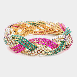 Rhinestone Paved Twisted Stretch Evening Bracelet