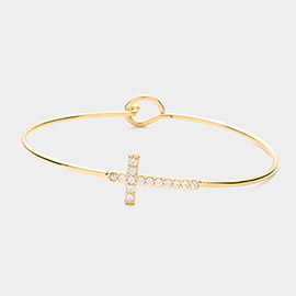 Stone Paved Cross Pointed Bangle Bracelet