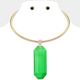 Oversized Long Octagon Shaped Glass Stone Pointed Adjustable Snake Chain Necklace