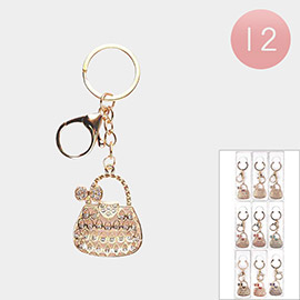 12PCS - Rhinestone Paved Hand Bag Keychains