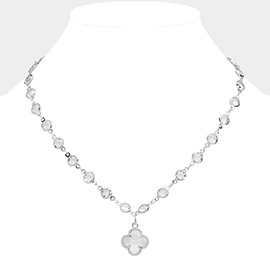 Quatrefoil Pendant Pointed Rhinestone Bezel Station Necklace