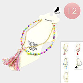 12PCS - Evil Eye Beaded Tassel Charm Pointed Layered Anklets