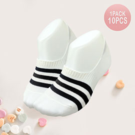 10Pairs - Triple Striped Pointed Socks