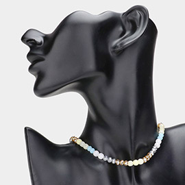 Semi Precious Faceted Beaded Choker Necklace