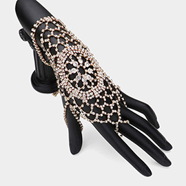 Rhinestone Paved Flower Pointed Hand Chain Evening Bracelet