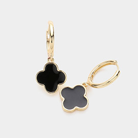 Enamel Quatrefoil Dangle Huggie Earrings