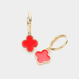 Enamel Quatrefoil Dangle Huggie Earrings