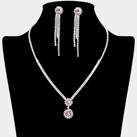 Round CZ Stone Cluster Pointed Rhinestone Paved Necklace