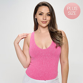 Plus - Womens Seamless Reversible Stonewashed Ribbed Tank