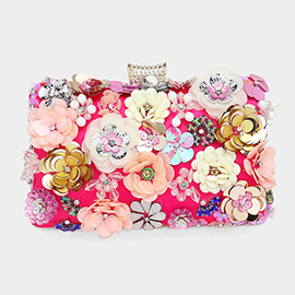 Sequin Flower Embellished Clutch / Evening Bag