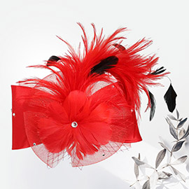 Flower Bow Mesh Feather Pointed Fascinator / Hat