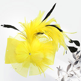 Flower Bow Mesh Feather Pointed Fascinator / Hat