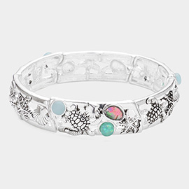 Sea Turtle Starfish Shell Pointed Stretch Bangle Bracelet