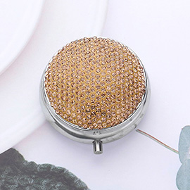 Bling Round Mirror Compact Pill Organizer Case