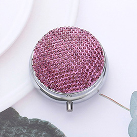 Bling Round Mirror Compact Pill Organizer Case