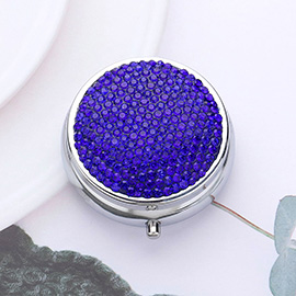 Bling Round Mirror Compact Pill Organizer Case