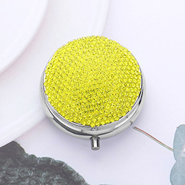 Bling Round Mirror Compact Pill Organizer Case