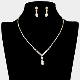 Teardrop Stone Pendant Pointed Rhinestone Paved Necklace