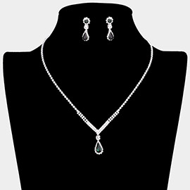 Teardrop Stone Pendant Pointed Rhinestone Paved Necklace