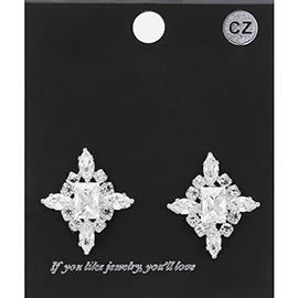 Rectangle Marquise CZ Stone Cluster Evening Stud Earrings