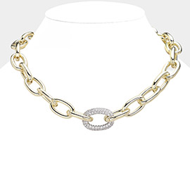 CZ Stone Paved Oval Link Magnetic Necklace