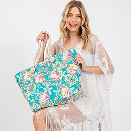 Hand Drawn Fruit Flower Print Tote Beach Bag