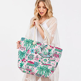 Hand Drawn Safari Life Print Tote Beach Bag