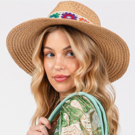 Floral Crochet Band Straw Hat