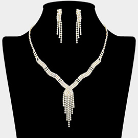 Rhinestone Paved Fringe Wavy Necklace