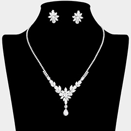 CZ Stone Flower Pointed Rhinestone Paved Necklace