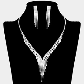 Rhinestone Paved Fringe V Shaped Necklace