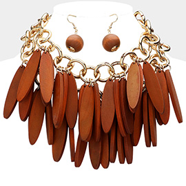 Wood Fringe Statement Necklace