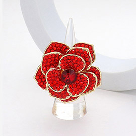 Round Stone Centered Rhinestone Paved Flower Stretch Ring