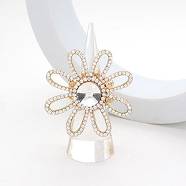 Round Stone Pointed Rhinestone Paved Flower Stretch Ring