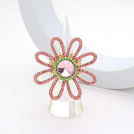 Round Stone Pointed Rhinestone Paved Flower Stretch Ring