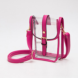 Faux Leather Belt Buckle Pointed Transparent Crossbody Bag