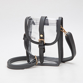 Faux Leather Belt Buckle Pointed Transparent Crossbody Bag