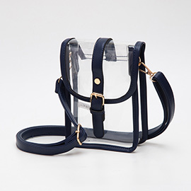 Faux Leather Belt Buckle Pointed Transparent Crossbody Bag