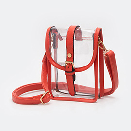 Faux Leather Belt Buckle Pointed Transparent Crossbody Bag