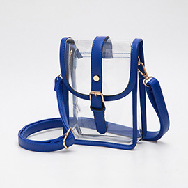 Faux Leather Belt Buckle Pointed Transparent Crossbody Bag