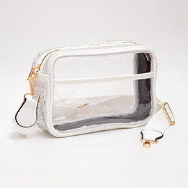 Bling Studded Faux Leather Transparent Rectangle Crossbody Bag