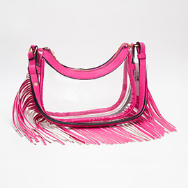 Faux Leather Fringe Transparent Crossbody Bag