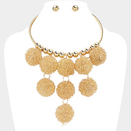 Oversized Metal Wire Ball Chandelier Bib Necklace