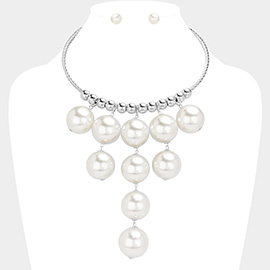 Oversized Pearl Ball Chandelier Bib Necklace