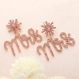 Mrs Rhinestone Embellished Message Dangle Earrings