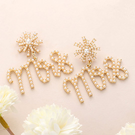 Mrs Pearl Embellished Message Dangle Earrings