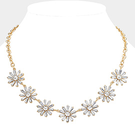 Glass Stone Embellished Flower Cluster Link Necklace