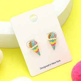 Stone Embellished Enamel Ice Cram Cone Stud Earrings